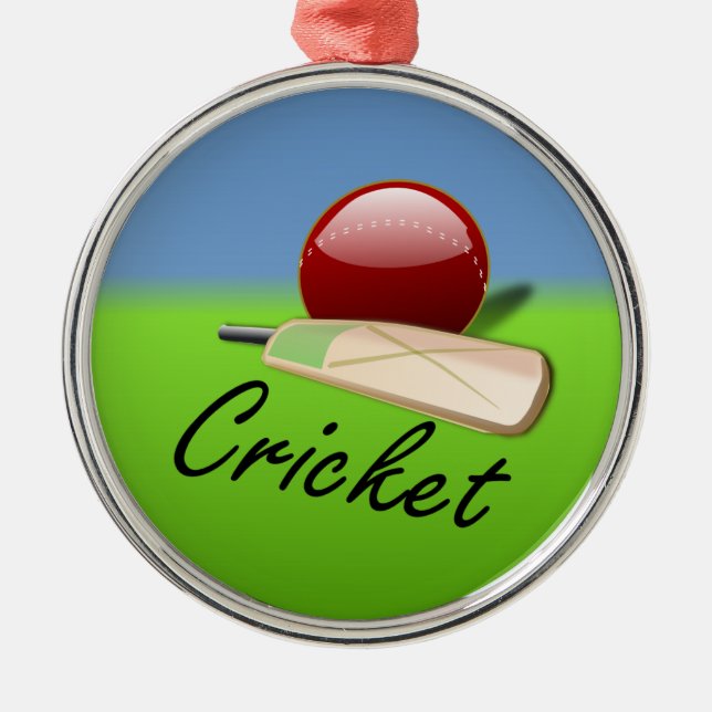 Cricket - Schläger und Ball am Grashorizon Ornament Aus Metall (Vorne)