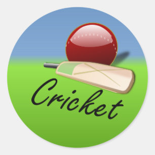 Cricket - Schläger und Ball am Grashorizon Runder Aufkleber