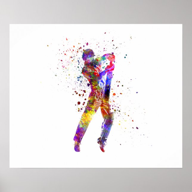 Cricket-Spieler in Aquarellfarbe Poster (Vorne)
