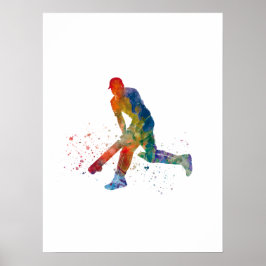 Cricket-Spieler in Aquarellfarbe Poster