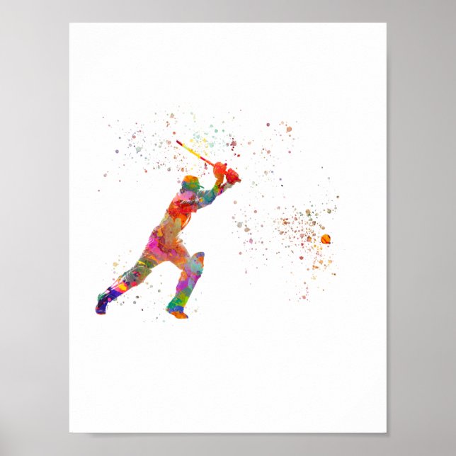 Cricket-Spieler in Aquarellfarbe Poster (Vorne)