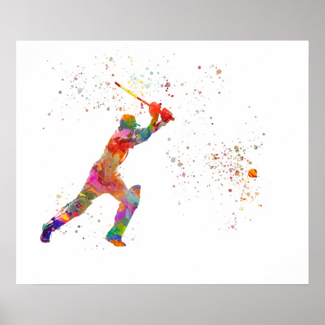 Cricket-Spieler in Aquarellfarbe Poster (Vorne)