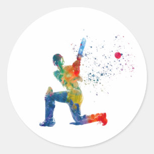 Cricket-Spieler in Aquarellfarbe Runder Aufkleber