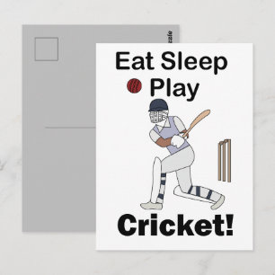 Cricket Sport Essen Schlafen Spielen Cricket Postkarte