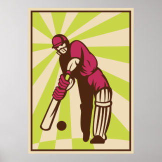 Cricket-Sportbatsman spielt Retro-Poster Poster