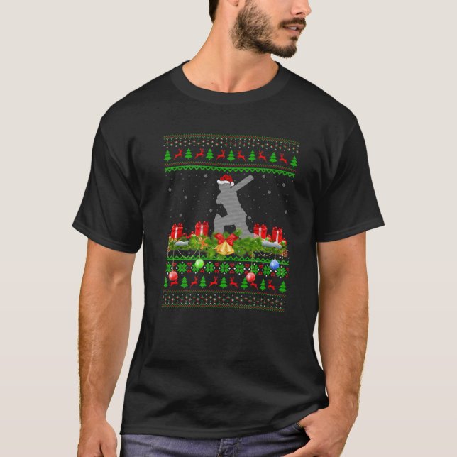Cricket Sports Lover Xmas Santa Ugly Cricket Chris T-Shirt (Vorderseite)