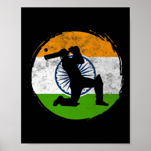 Cricket-Sportspiel Flagge Indiens Cricket-Spieler Poster