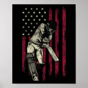 Cricket Vintage Amerikanische Flagge 4. Juli T-Shi Poster