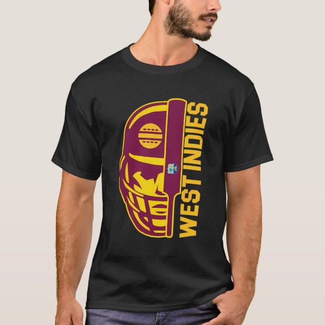 Cricket West Indies Lüfterhalm Ball und Bat Design T-Shirt (Vorderseite)