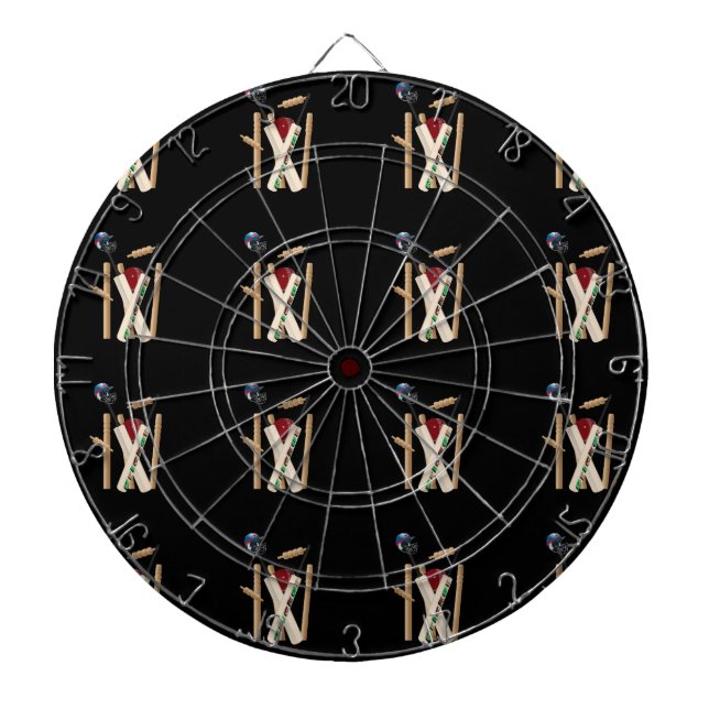 Cricket-Wickel, -Fledermäuse und -Ball, Dartscheibe (vorne)