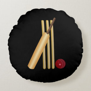 Cricket - Wicket, Bat und Ball Rundes Kissen