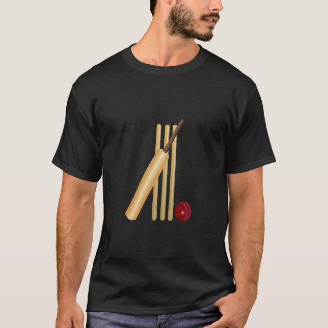 Cricket, Wicket, Bat und Ball T-Shirt (Vorderseite)