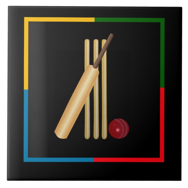 Cricket, Wicket, Schläger und Ball,  Fliese (Vorderseite)