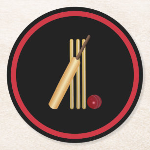 Cricket, Wicket, Schläger und Ball Runder Pappuntersetzer