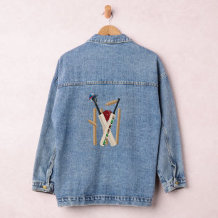 Cricket Wickets und Ball, Ladys Denim Jacket Jeansjacke