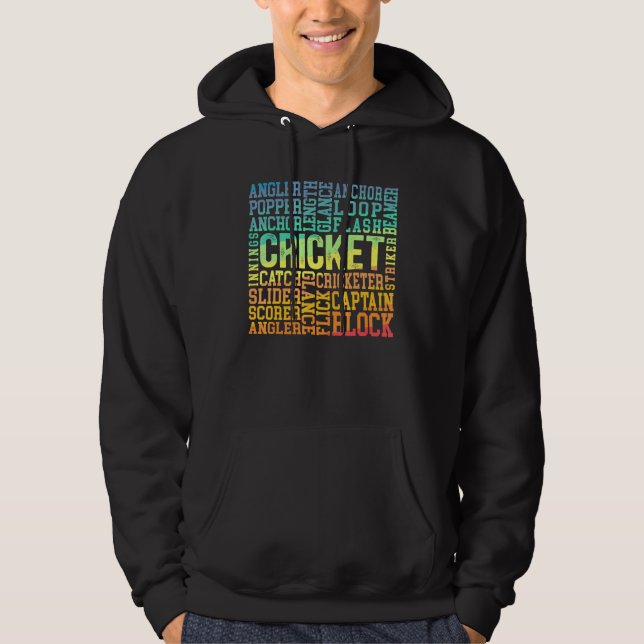 Cricket Word Cloud Cricketer Bat and Ball Player C Hoodie (Vorderseite)