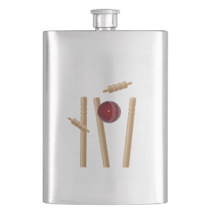 Cricketball trifft Stumps, klassische Taschenflasc Flachmann