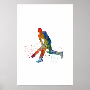 Cricketspieler in Aquarell Poster