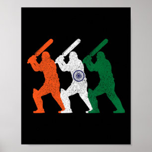 Cricketspieler Indische Flagge Vintage Indien Cric Poster