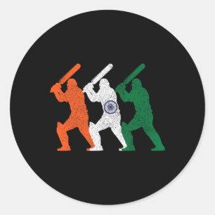 Cricketspieler Indische Flagge Vintage Indien Cric Runder Aufkleber