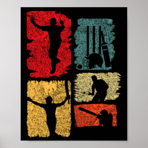 Cricketspieler Retro Cricket Silhouette Cricket Sp Poster