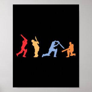Cricketspieler Retro Cricket Silhouette Cricket Sp Poster