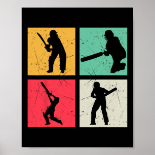 Cricketspieler Retro-Cricket-Silhouette Cricketing Poster