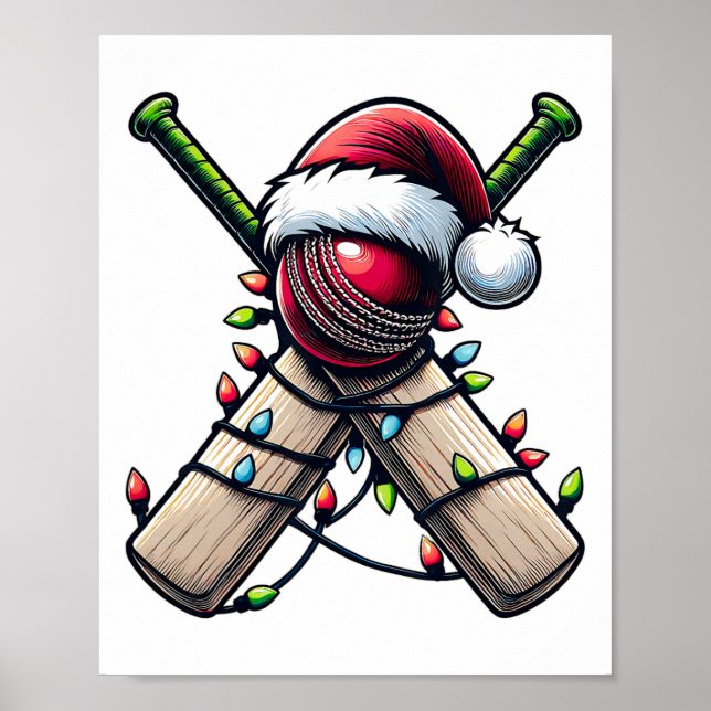 Cricketspieler-Team-Weihnachtsmütze Xmas  Poster (Vorne)