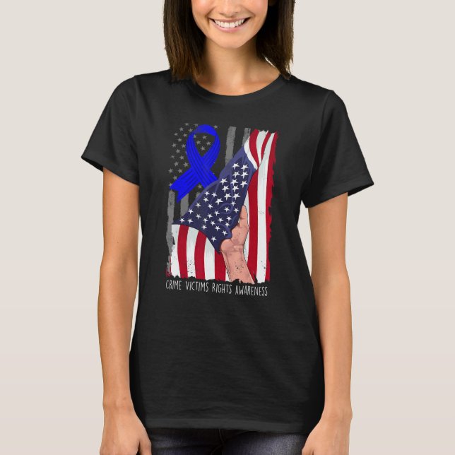 Crime Victims Rights Awareness American Flag Blue  T-Shirt (Vorderseite)