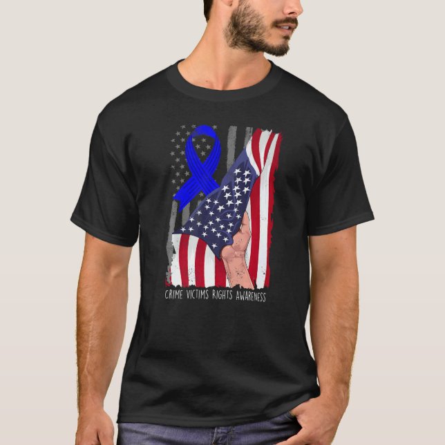 Crime Victims Rights Awareness American Flag Blue  T-Shirt (Vorderseite)