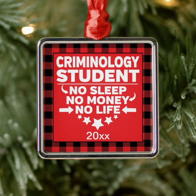 Criminology Uni Student Red Kariert Xmas Ornament Aus Metall (Baum)