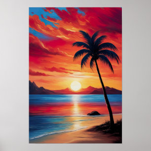 Crimson-Abend am Strand Poster