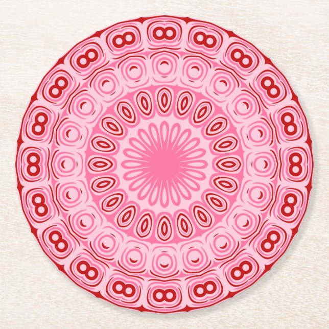 Crimson and Pink Mandala Pattern Runder Pappuntersetzer (Vorderseite)