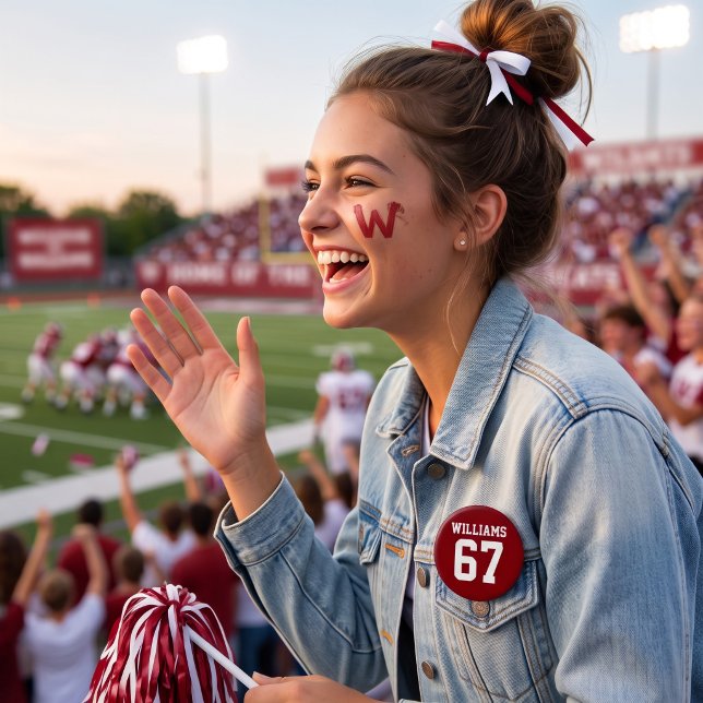 Crimson and White Athlete Name Jersey Number Button (Von Creator hochgeladen)