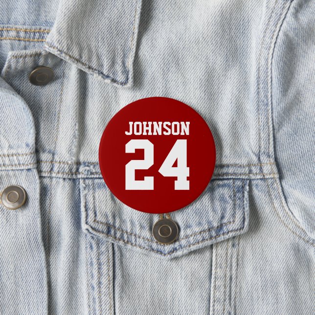 Crimson and White Athlete Name Jersey Number Button (Beispiel)