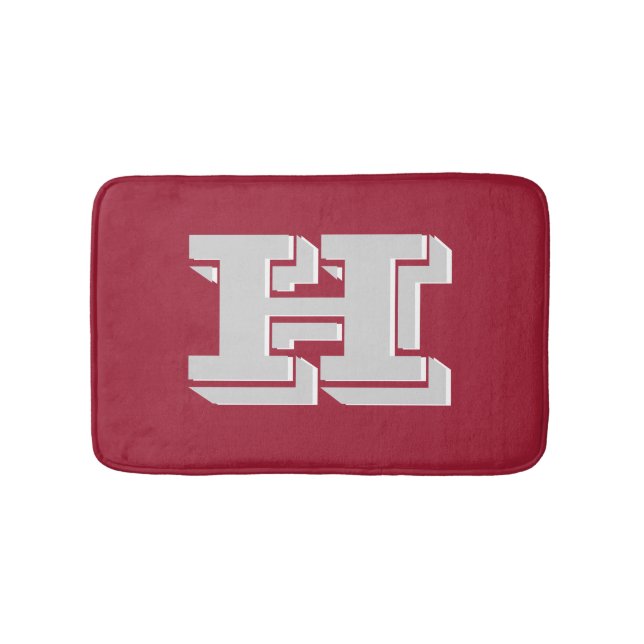 Crimson and White Varsity Letter Style Monogram Badematte (Vorderseite)