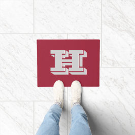 Crimson and White Varsity Letter Style Monogram Fußmatte