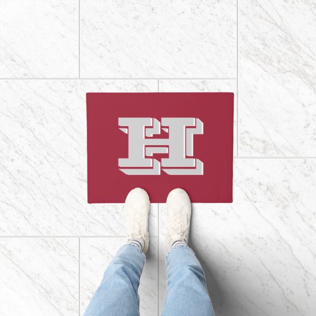 Crimson and White Varsity Letter Style Monogram Fußmatte (Indoor)