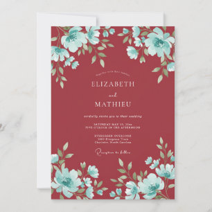 Crimson Aqua Bloom Hochzeit Einladung