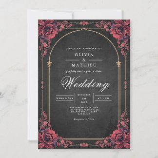 Crimson Arch Floral Romance Wedding Einladung