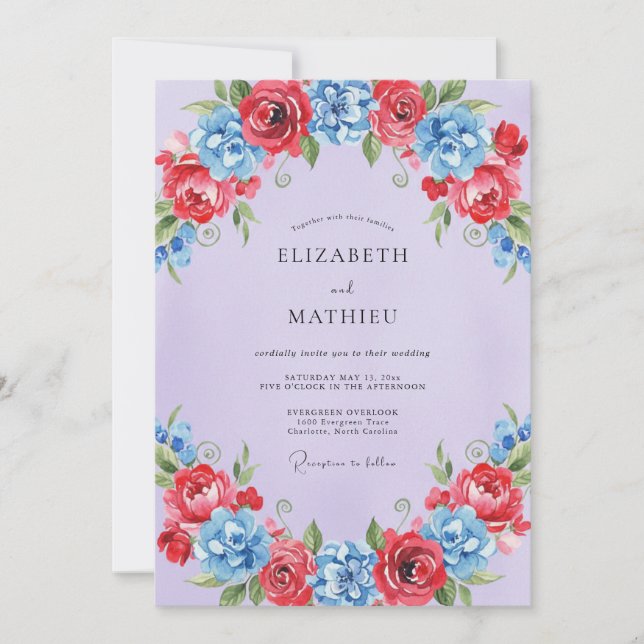 Crimson Azure Gemalte Hochzeit Einladung (Vorderseite)