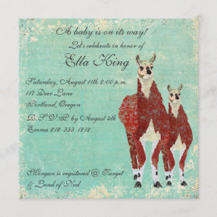 Crimson & Azure Llamas Baby Einladung