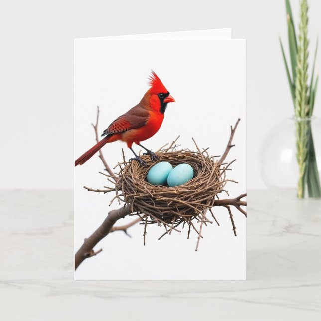 Crimson Bird Nesting Scene Card Karte (Vorderseite)