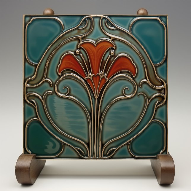 Crimson Bloom Art Nouveau Fliese (Von Creator hochgeladen)