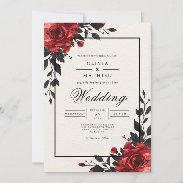 Crimson Bloom Floral Wedding Einladung (Vorderseite)