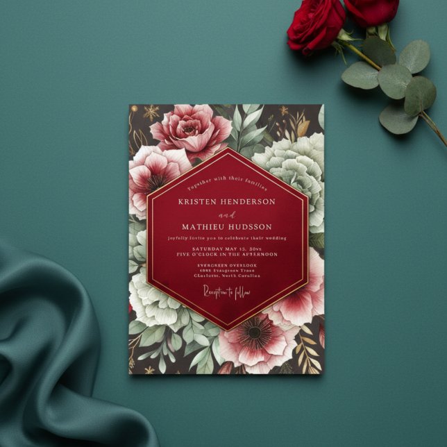 Crimson Bloom Romance Wedding Einladung (Von Creator hochgeladen)