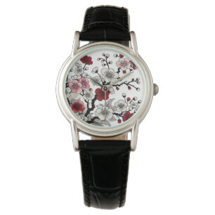 Crimson Blossom Elegance - japanisch Inspirierte F Armbanduhr