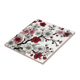 Crimson Blossom Eleganz - Japanisch inspirierte Fl Fliese
