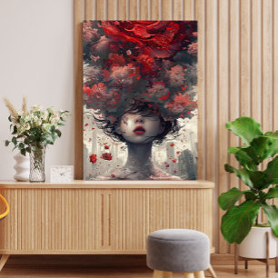 Crimson Blossom Surreal Art Poster Leinwanddruck