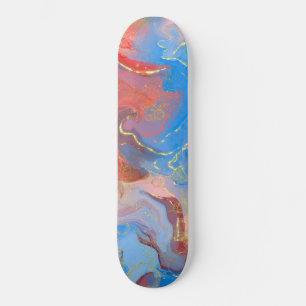 Crimson, Blush, Blau und Gold marmorierter Alkohol Skateboard
